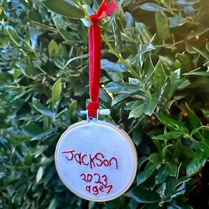 Hand Embroidered Christmas Ornament - Handwriting Ornament - Custom Ornament