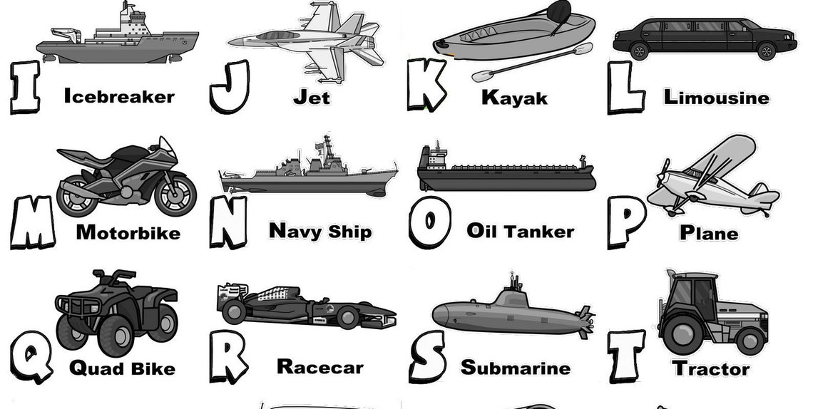 Modes of transport Alphabet Vehicle Poster Instant Etsy