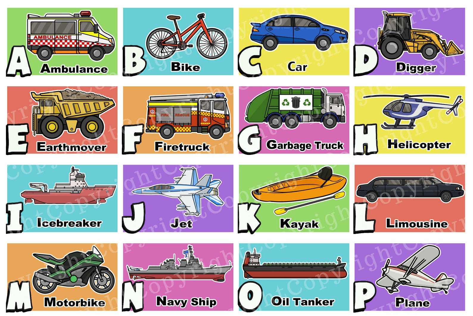 Modes of transport Alphabet Vehicle Poster Instant Etsy