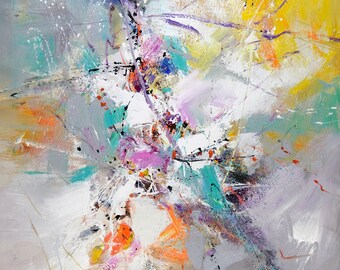 Stretched Original Oil Painting on Canvas - Signed, Ready to Hang, Abstract 47" x 35"