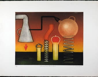 Grabado antiguo en aguatinta, abstracto moderno, firmado por Thomas O'Donoghue, edición limitada.