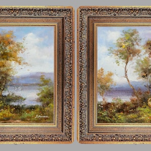 Country Landscape, Oil Paintings on Canvas, Signed J Reneau, with Antique Gold Frames
