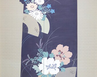 Vintage Asian Art, Original Watercolor, Oriental Painting, Japanese Kimono Wall Art