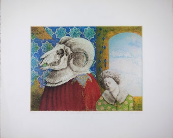 Vintage Etching Print, Nicolette Jelen, Pencil Signed, Numbered, The Sacrifice of Abraham II