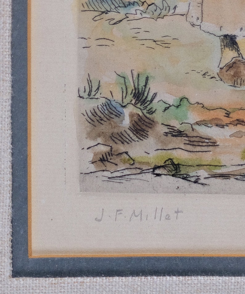 J.F. MILLET Signed Framed Rare Antique Etching Print Very Etsy