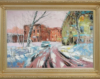 Framed Original Oil Painting, Signed Winter Landscape, Ready to Hang Wall Art
