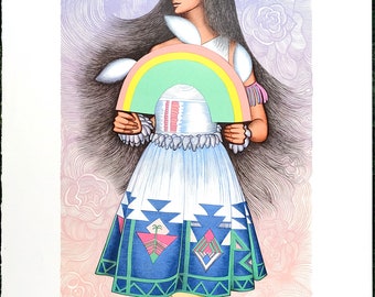 Vintage Print Serigraph, Pencil Signed by Alice Asmar, Edition Numbered, 'Rainbow Dancer', 1980