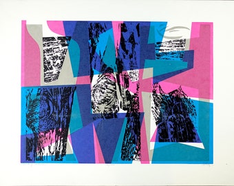 Vintage Screen Print, Seong Moy Pencil Signed, 1982 Modern Abstract, Limited Edition 300, 'Count of Salvation'