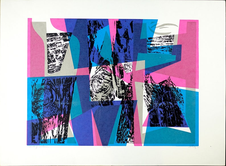 Limited Edition 300 1982 Modern Abstract /'Count of Salvation/' Vintage Screen Print Seong Moy Pencil Signed