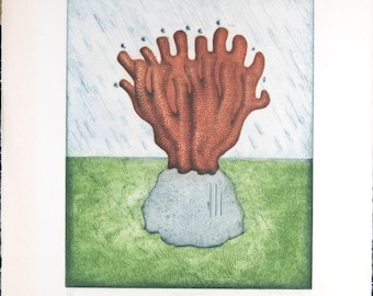 Gravura vintage, título - Monção, serigrafia de Thomas O'Donoghue, abstrato moderno, gravura em relevo.