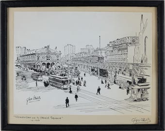 Framed Antique Print, Signed by Glyn Lewis(c1903), 20th-century New York City Scene