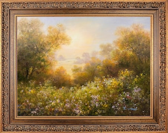 Framed Original Autumn Landscape, Framed Impressionist Oil Painting, Nature Korean Artist