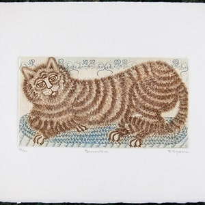 Elegant Vintage Etching, Signed by Felicity Rainnie, Cat Portrait &#39;Samantha,&#39; Pencil Signed, Numbered, Limited Edition 120