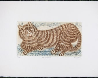 Elegant Vintage Etching, Signed by Felicity Rainnie, Cat Portrait 'Samantha,' Pencil Signed, Numbered, Limited Edition 120