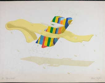 Vintage Print, Werner Pfeiffer, Pencil Signed and Numbered, Flying Noodle, Abstract Wall Art