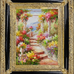 Mediterranean Oil Painting, Signed A Rossi, with Black & Gold Frame, Wall Art