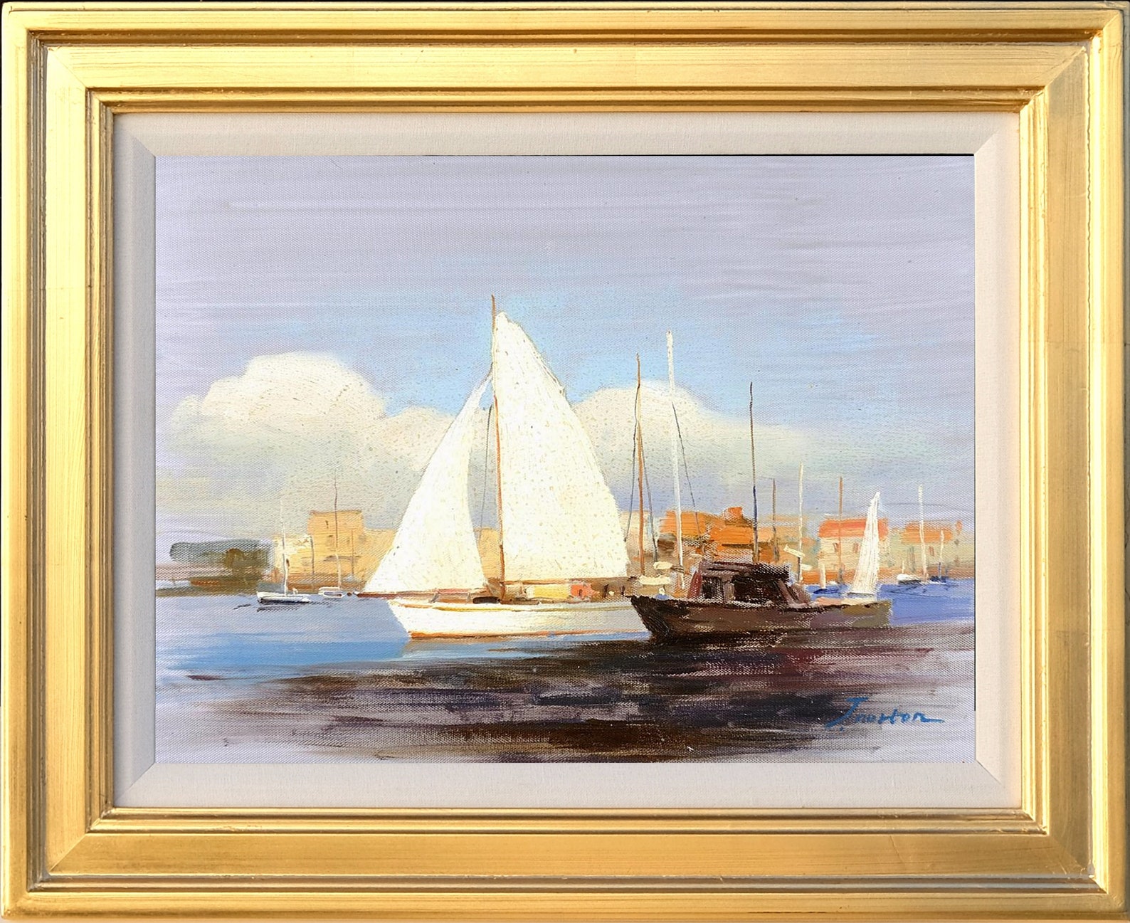 Original Oil Painting with Linen Liner Gold Frame Peaceful Etsy