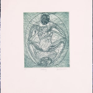 Vintage Abstract Lithograph Print, Pencil Hand Signed, &#39;Earthling&#39;, Vintage Serigraph on Paper, 10 in x 8 in