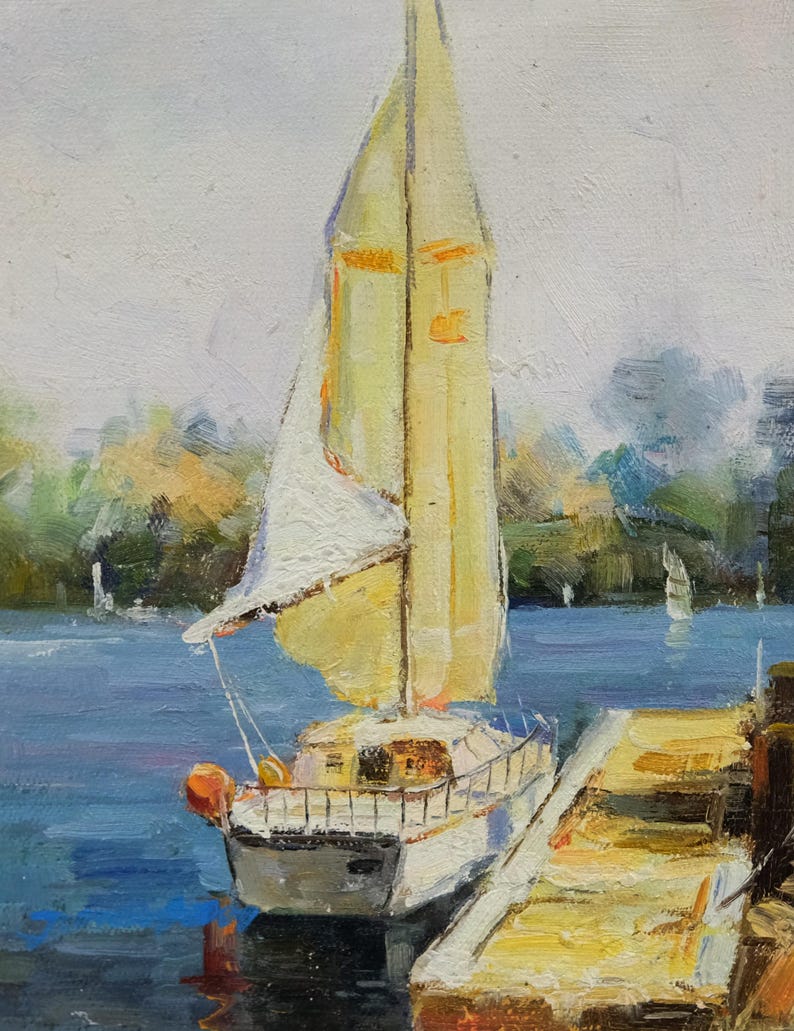 Wooden Framed Landscape Oil Painting, Signed Law Son, Wall Art