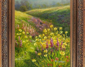 Framed Original Landscape Oil Painting, Morning Hill Scenery, Nature Art, Korean Art Collection
