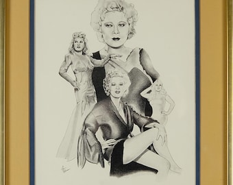 Framed Vintage Poster, Hollywood Glamour Portrait – Mae West Lithograph,  A Tillam, Ready to Hang