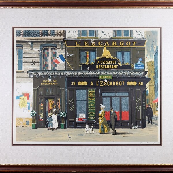 Framed Vintage Lithograph, Bruce Bomberger Signed 'L’escargot', Matt and Glass, Limited Edition, Collectible Serigraph