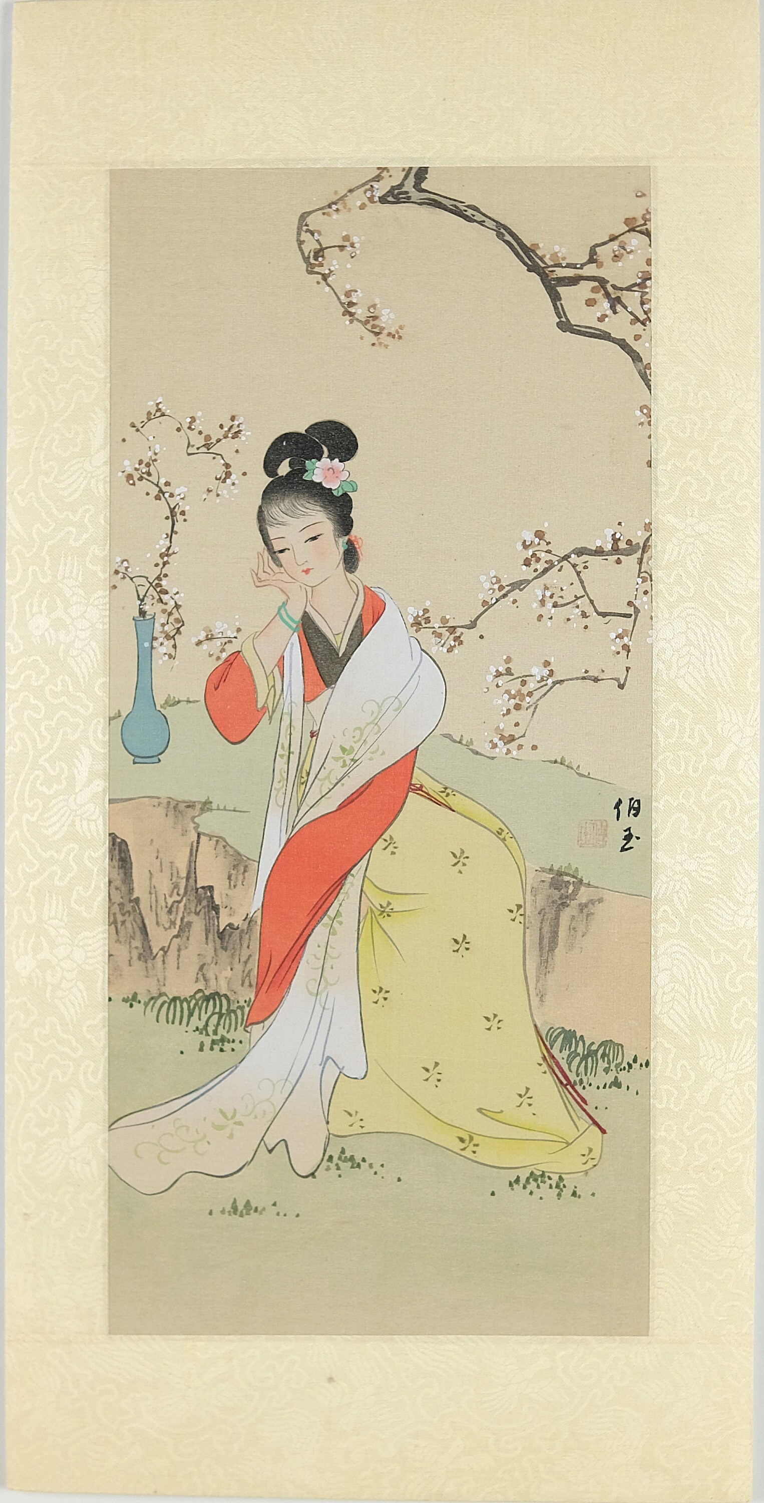 Tableau Chinois Sur Soie - Décoration Murale Orientale 93x30cm - Style Asiatique Pour Salon, Bureau