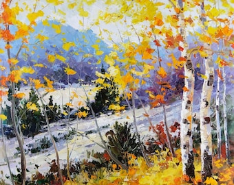 Stretched Original Oil Painting On Canvas, Ready to Hang, Signed Autumn Landscape