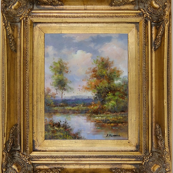 Framed French Impressionist Scenery, Original Oil Painting, Signed by Jean Reneau, Lake View Summer Landscape, Memorable Gift