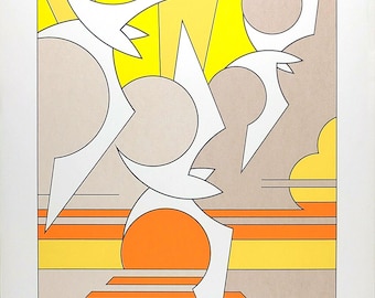 Vintage Abstract Serigraph, Signed by Barrett, Limited Edition, VTG Wall Art Print