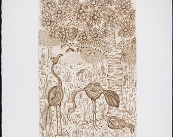 Vintage Etching, Pencil Signed, Numbered Felicity Rainnie, 'The Orchard', Limited Edition 120