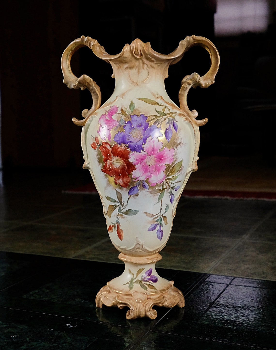 Antique Porcelain Vase Hand Made Painted Numbered Floral Etsy