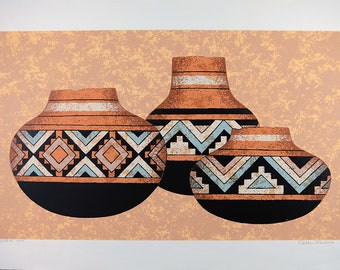 Colleen Rowland Artifacts III Vintage Serigraph, Signed & Numbered, Limited Edition 21/275, Circa 1981