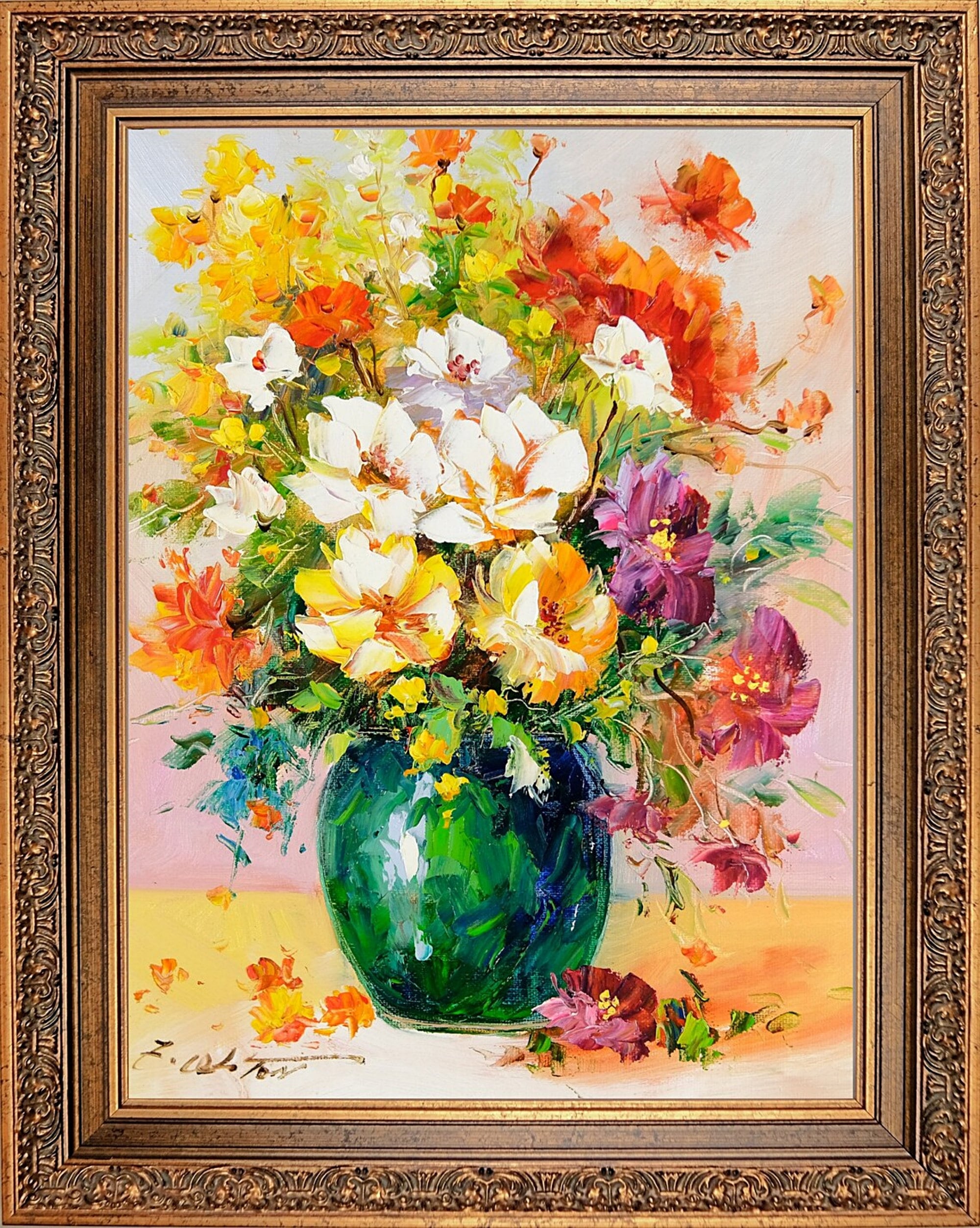 ORIGINAL Oil Painting Beautiful Flowers Signed and in a