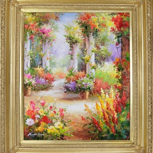 Italian Garden Landscape, Oil Painting on Canvas, with French Gold Frame, Signed A. Rossi