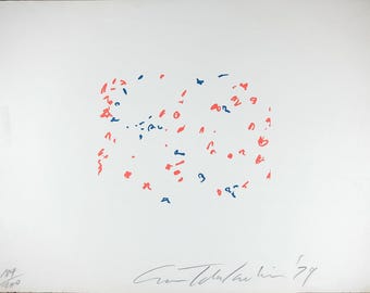 Abstrakcyjny wydruk artystyczny w stylu vintage, sygnowany przez Sama Tchakaliana, serigrafia 1979, edycja limitowana
