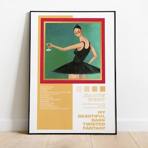 Kanye West My Beautiful Dark Twisted Fantasy Album Artwork Poster - Tracklist Poster - Album Art Print - Aesthetic Wall Decor - Gift Ideas