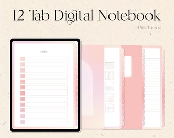 Digitales Portrait-Notizbuch, 12 Hyperlinked Tabs für GoodNotes Notability, Studenten-Notizbuch, Thema digitales Notizbuch, Goodnotes-Vorlage