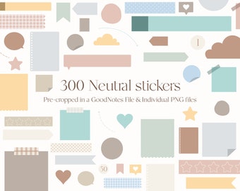 300 pegatinas digitales neutras - pegatinas del planificador digital para GoodNotes, pegatinas neutras, publicar su, notas adhesivas, precortadas, notabilidad