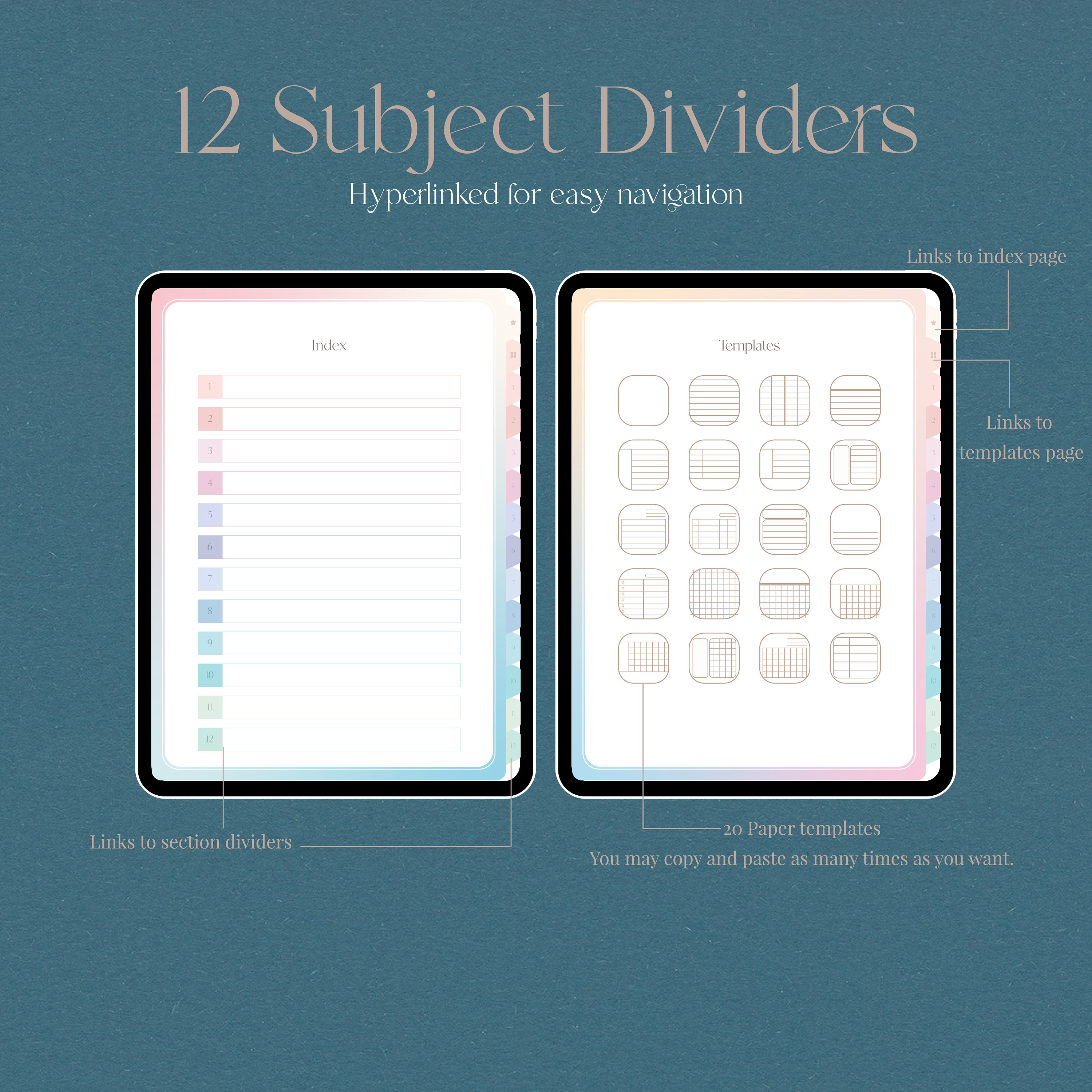 Digital Portrait Notebook,12 Hyperlinked Tabs for Goodnotes Notability ...
