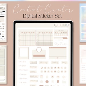 Content Creator Digital Stickers - GoodNotes sticky notes, Influencer, YouTuber, Blogger, Social Media, Social Icons, PNG Sticky Note