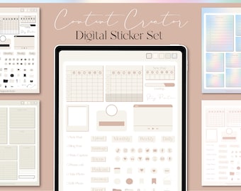 Content Creator Digital Stickers - GoodNotes sticky notes, Influencer, YouTuber, Blogger, Social Media, Social Icons, PNG Sticky Note