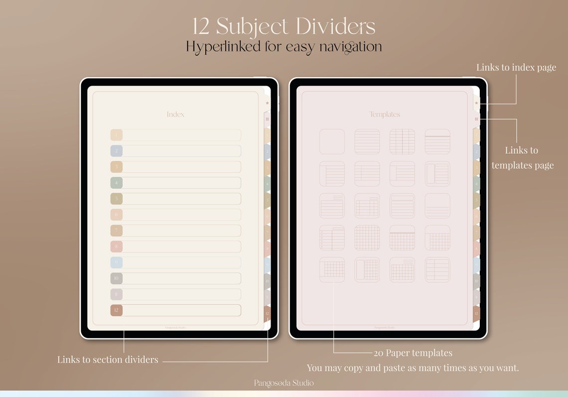 Digital Notebook-12 Subject Hyperlinked Tab for Goodnotes - Etsy