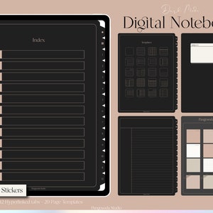 Dark Mode 12 Subject Hyperlinked Tab, Digital Notebook,Notability, Goodnotes Notebook, Goodnotes note taking template, Black Paper Templates