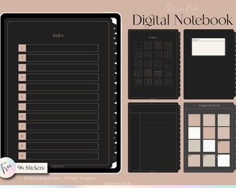 Dark Mode 12 Subject Hyperlinked Tab, Digital Notebook,Notability, Goodnotes Notebook, Goodnotes note taking template, Black Paper Templates