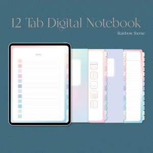 Digital Portrait Notebook,12 Hyperlinked Tabs for GoodNotes Notability, Student Notebook , Subject digital notebook, Goodnotes template