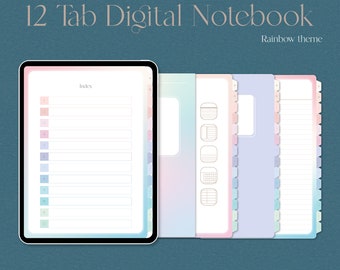 Digitales Portrait-Notizbuch, 12 Hyperlinked Tabs für GoodNotes Notability, Studenten-Notizbuch, Thema digitales Notizbuch, Goodnotes-Vorlage