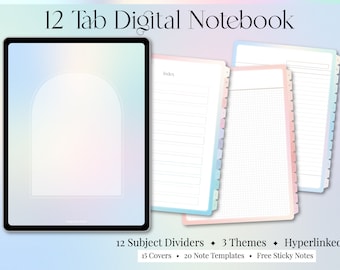 Pastell Digitales Notizbuch - 12 Hyperlinked Tabs für GoodNotes Notability, Student Notebook, Thema digitales Notizbuch, Goodnotes Vorlage