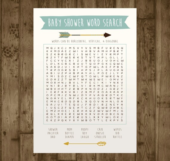 Baby Shower Word Search Game Boys Adventure Arrows Etsy