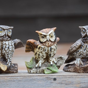 Vintage Homco Ceramic Owl Figurines: Mid-Century Kitschy Decor